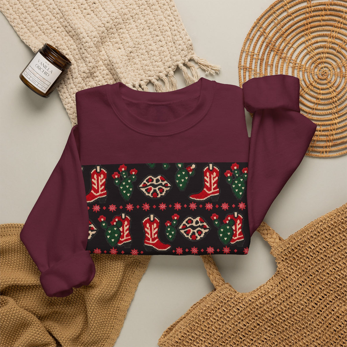 Feaux Ugly Sweater Western Christmas Sweatshirt