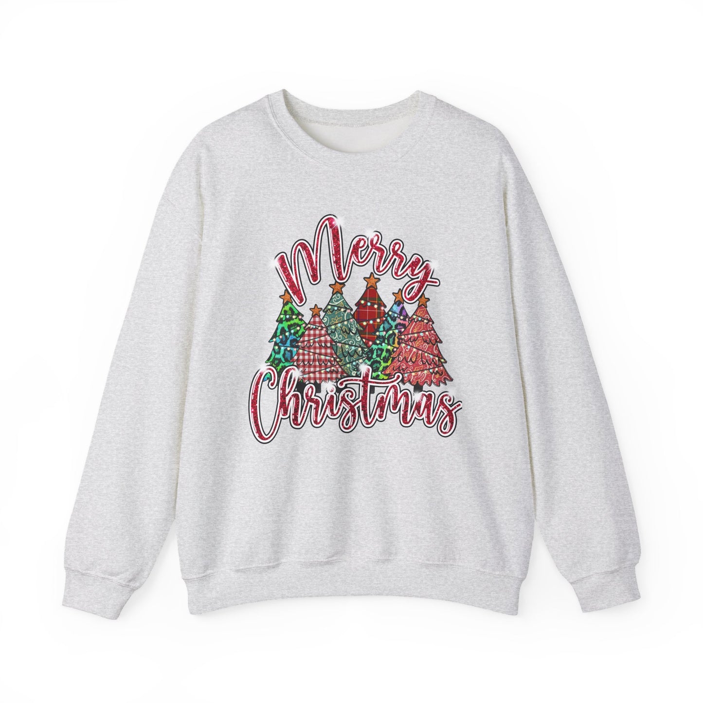 Merry Christmas Crewneck Sweatshirt - Festive Plaid Christmas Trees Holiday Sweatshirt