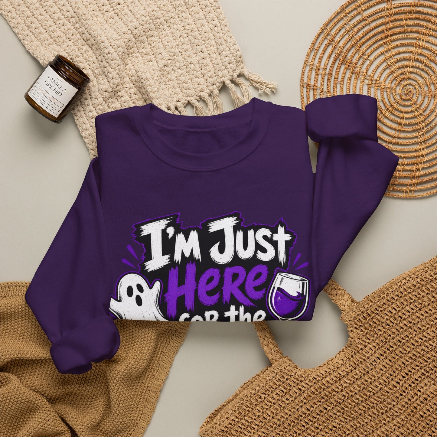 I'm Just Here for the Boos Halloween Sweatshirt — Ghost & Wine Graphic Crewneck