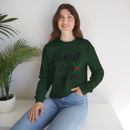 Christmas Sweatshirt - "Joyful Merry Blessed" Cozy Holiday Crewneck
