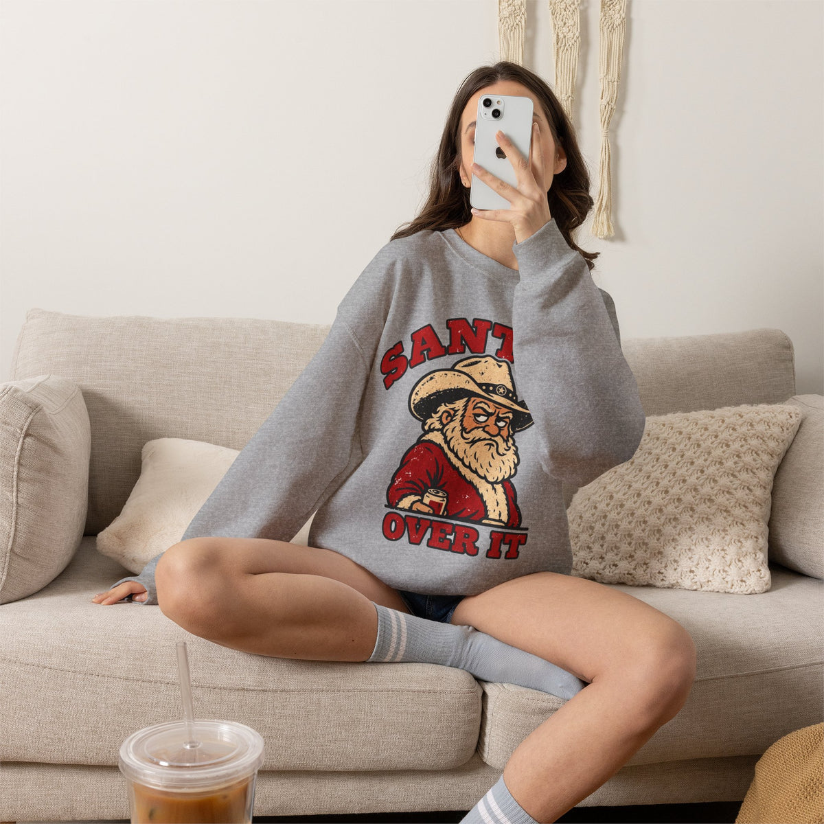 Santa's Over It Cowboy Santa Christmas Sweatshirt