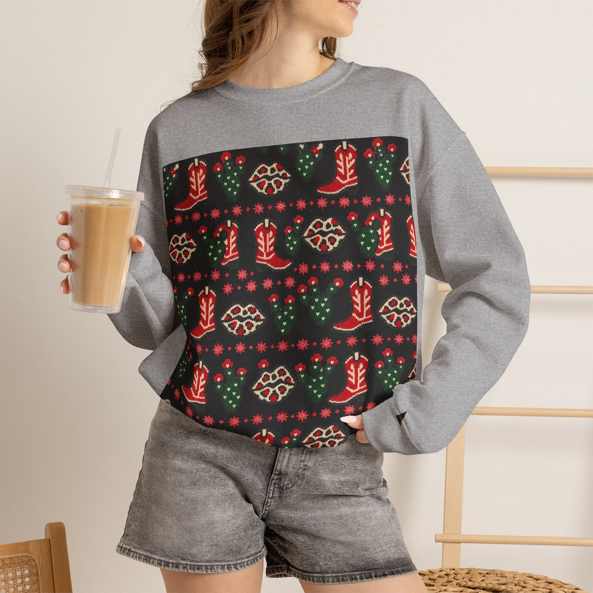 Feaux Ugly Sweater Western Christmas Sweatshirt