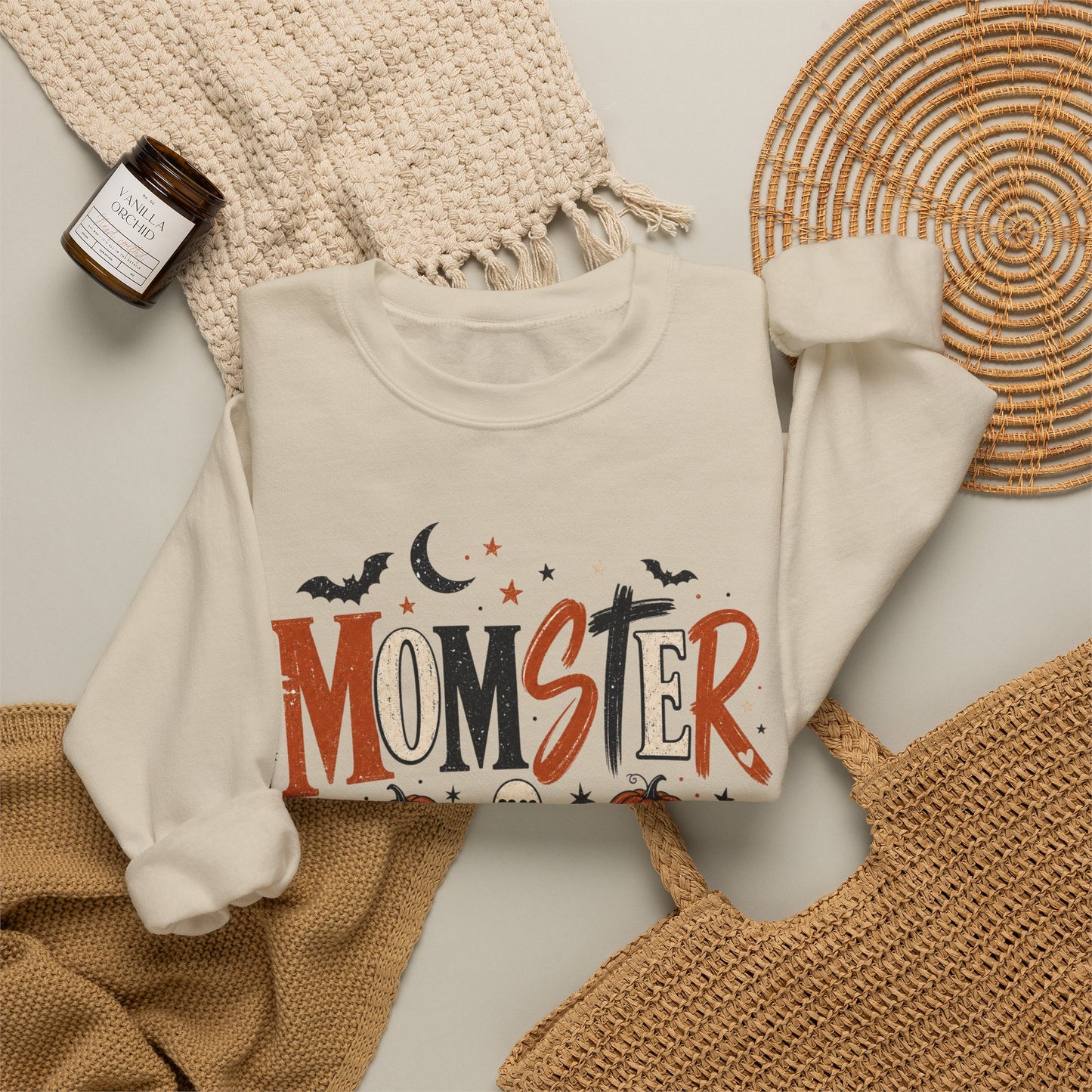 Momster Halloween Sweatshirt — Cute Momster Ghost & Pumpkins Crewneck