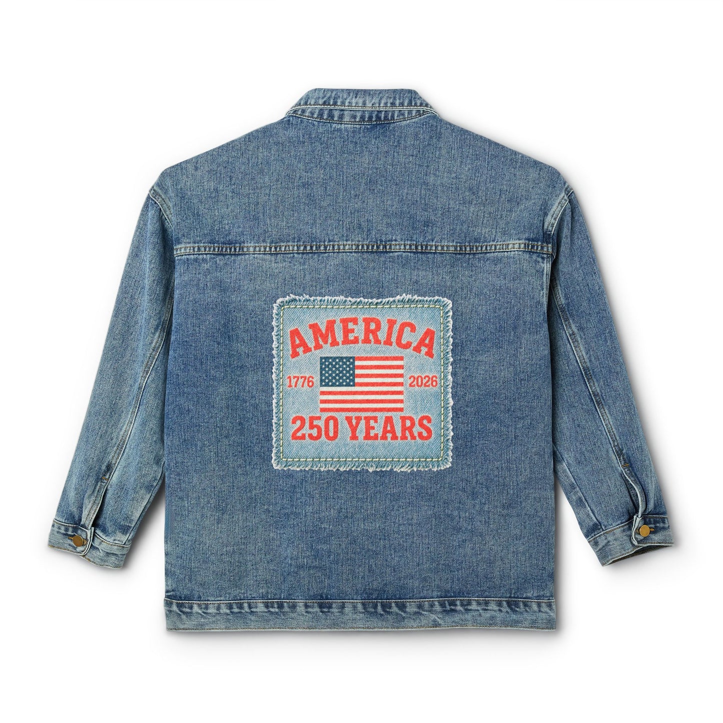 Denim Jacket — 'America 250 Years' Patch Backed Women's Jean Jacket