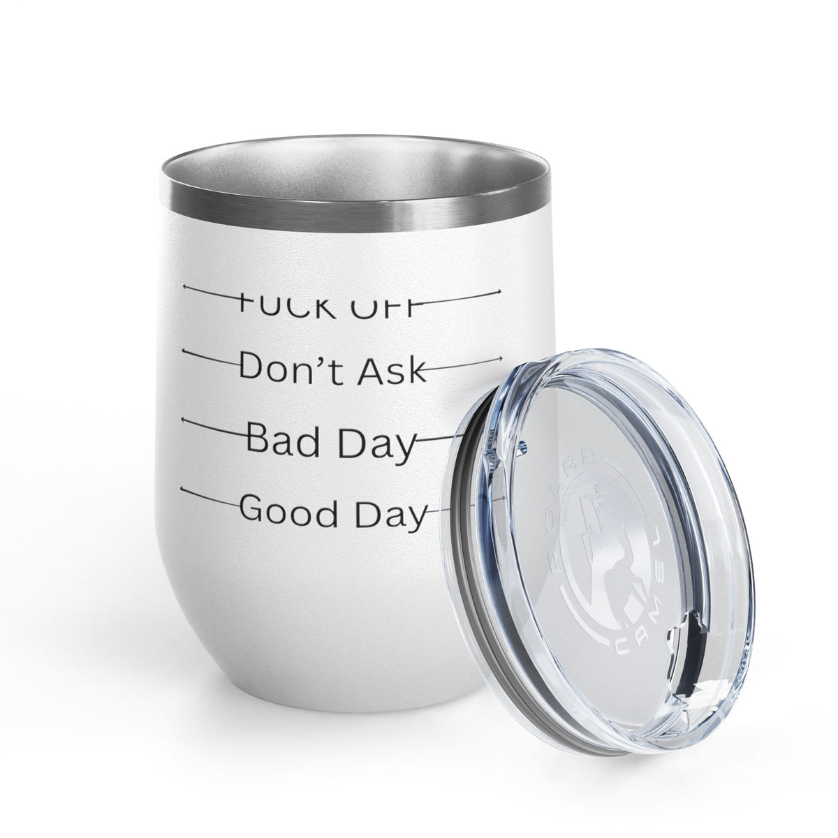 Wine Tumbler — Mood Marker 12oz Stemless Wine Cup (Good Day • Bad Day • Don’t Ask • F*** Off)