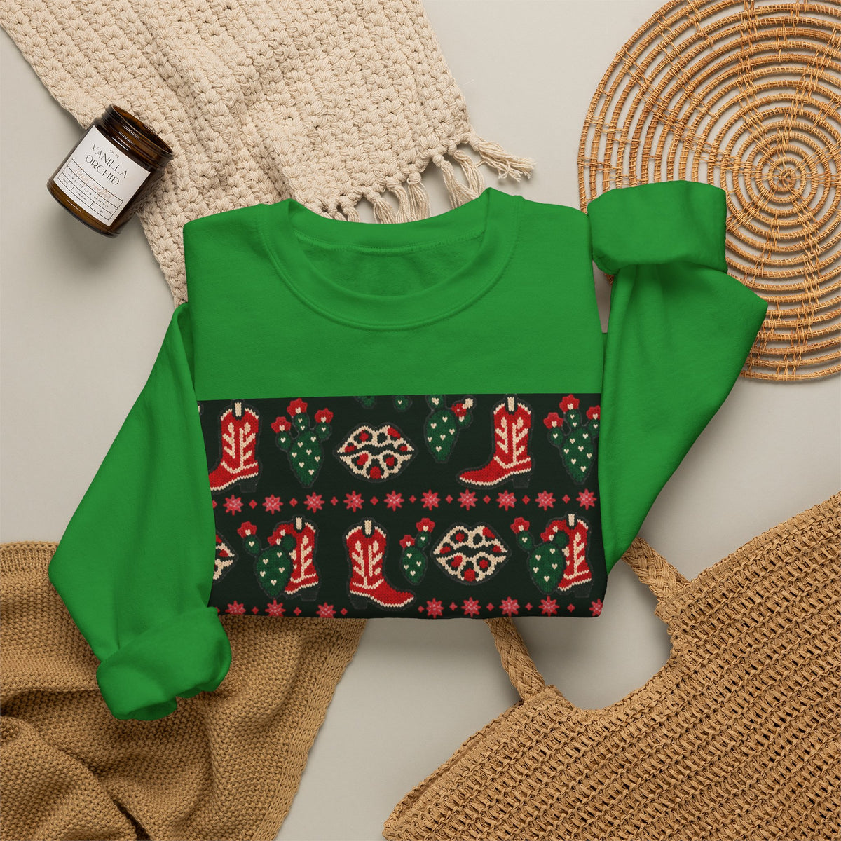 Feaux Ugly Sweater Western Christmas Sweatshirt