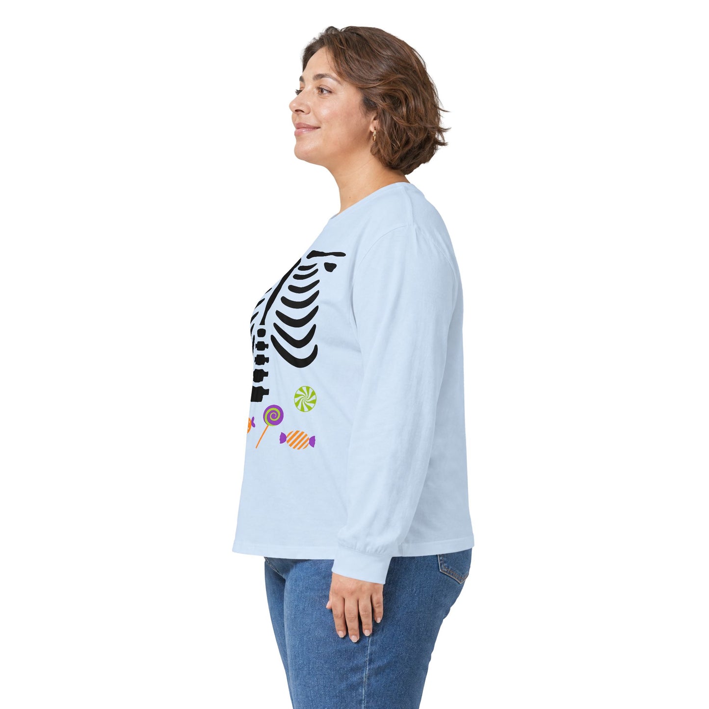 Candy Bones skeleton long sleeve T-Shirt Halloween candy ribs shirt