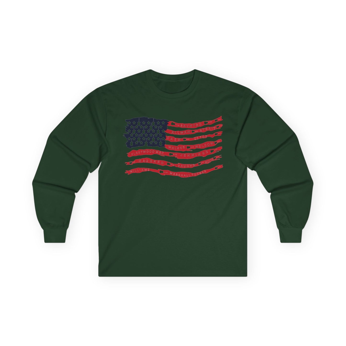 Best Rock & Country Bands American Flag Long Sleeve T-SHIRT Guitars & Stars