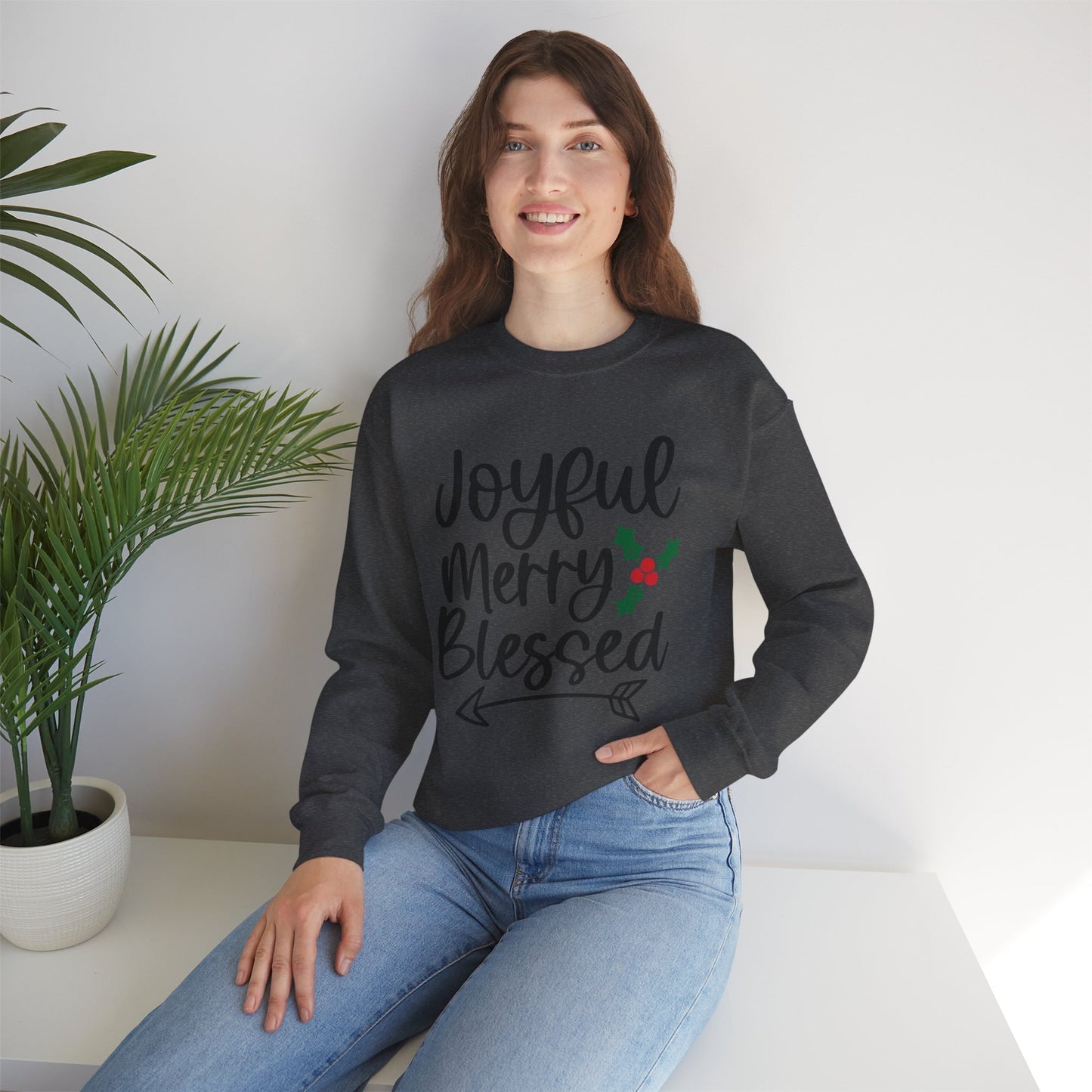 Christmas Sweatshirt - "Joyful Merry Blessed" Cozy Holiday Crewneck