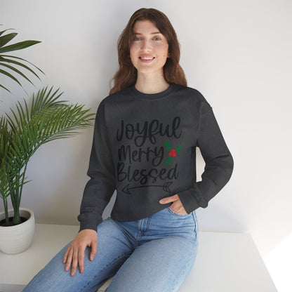 Christmas Sweatshirt - "Joyful Merry Blessed" Cozy Holiday Crewneck
