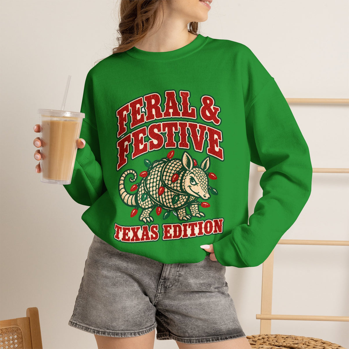 Feral & Festive Texas Edition Christmas Sweatshirt, Funny Armadillo Holiday Crewneck
