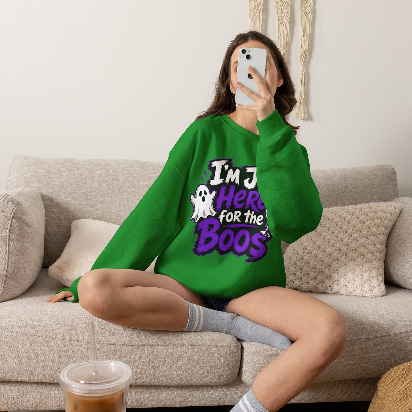 I'm Just Here for the Boos Halloween Sweatshirt — Ghost & Wine Graphic Crewneck