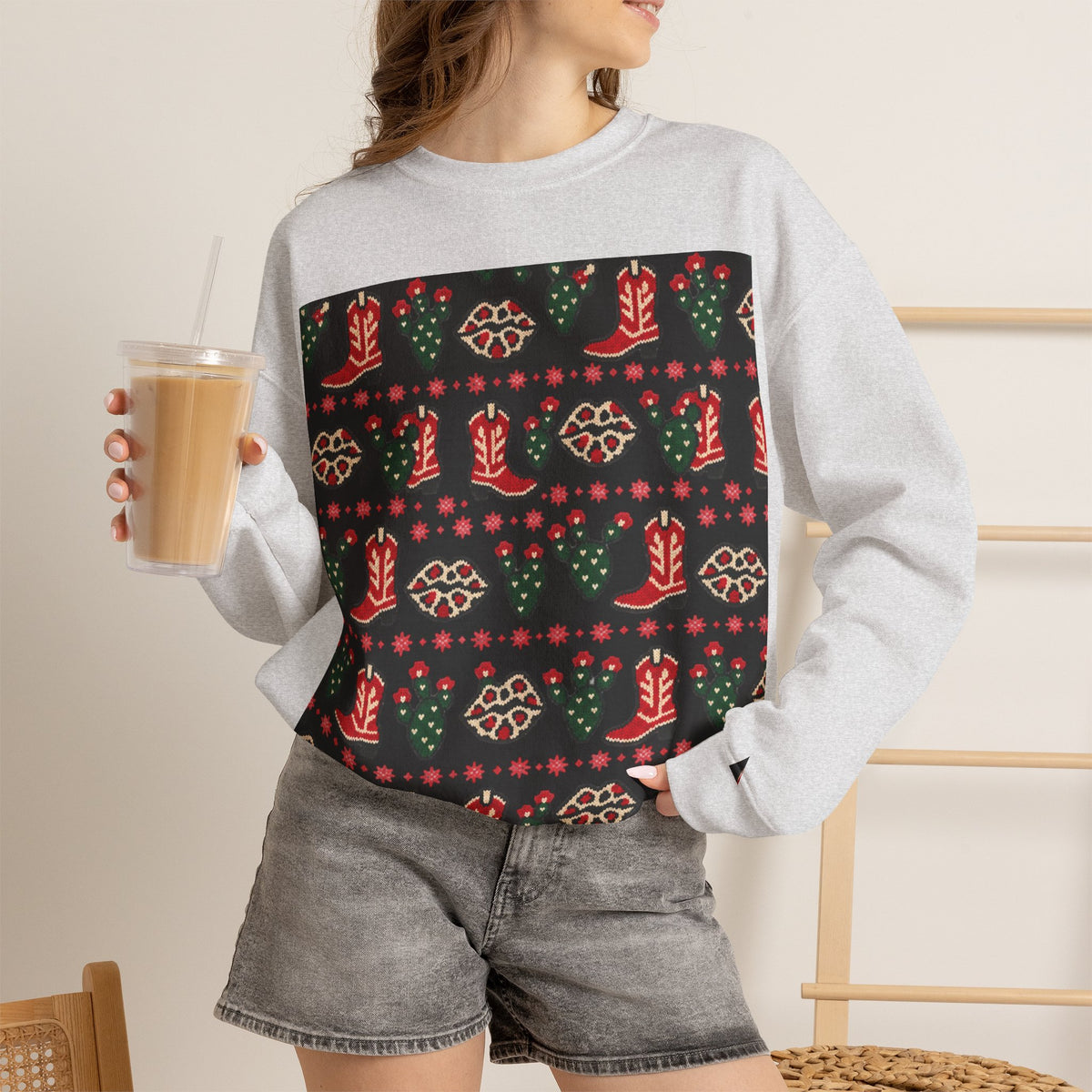 Feaux Ugly Sweater Western Christmas Sweatshirt