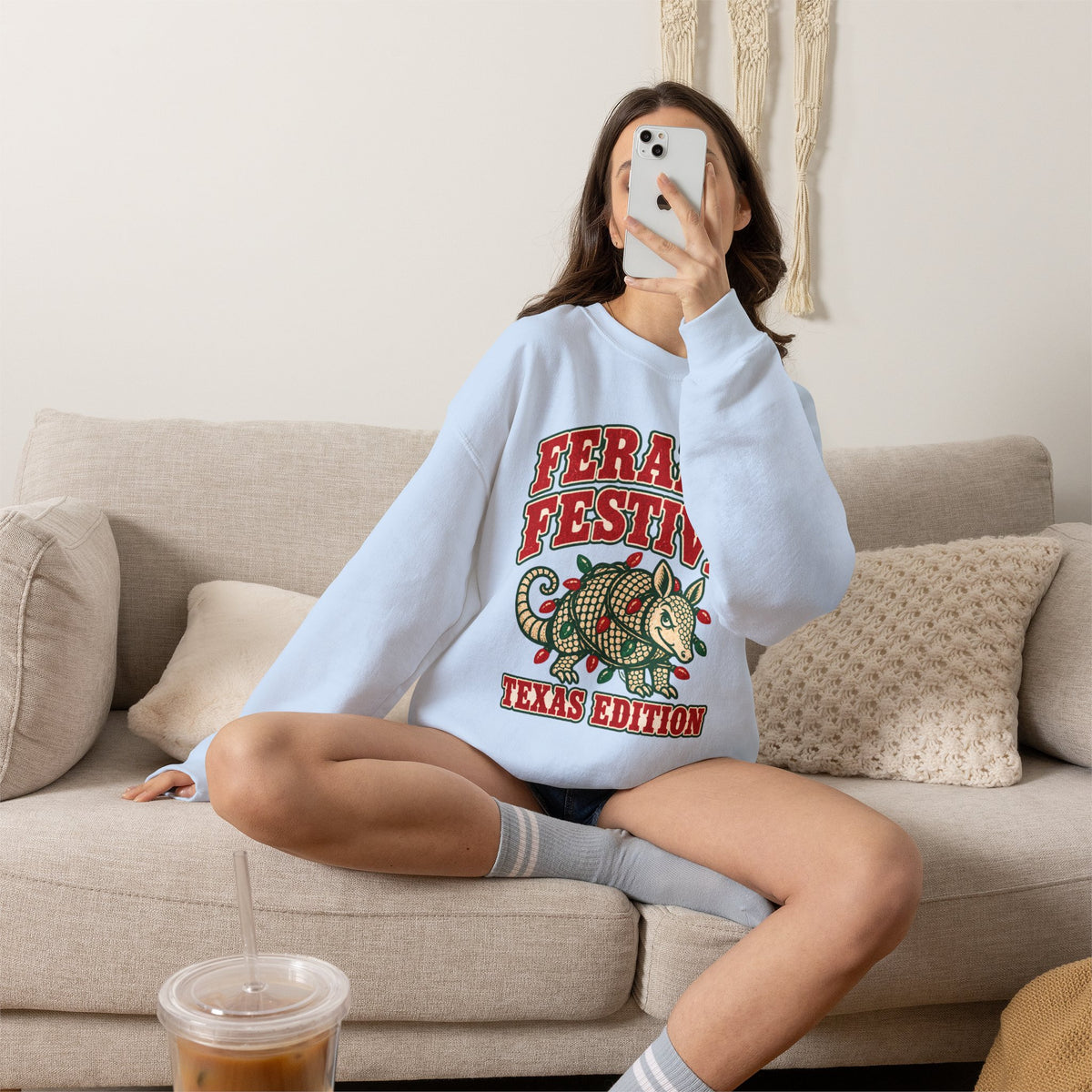 Feral & Festive Texas Edition Christmas Sweatshirt, Funny Armadillo Holiday Crewneck