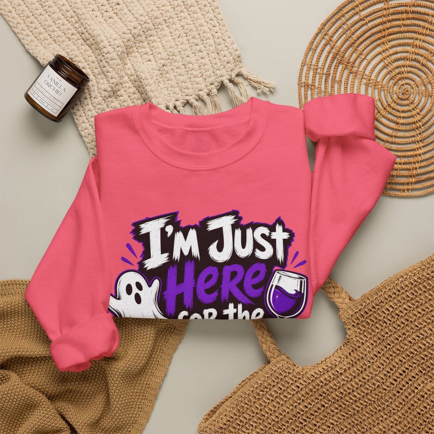 I'm Just Here for the Boos Halloween Sweatshirt — Ghost & Wine Graphic Crewneck
