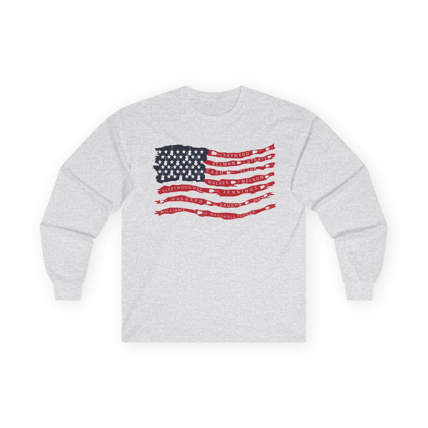 Best Rock & Country Bands American Flag Long Sleeve T-SHIRT Guitars & Stars