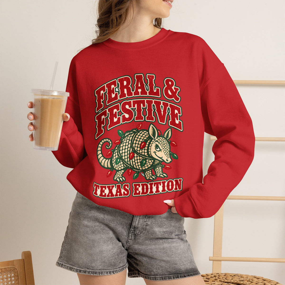 Feral & Festive Texas Edition Christmas Sweatshirt, Funny Armadillo Holiday Crewneck