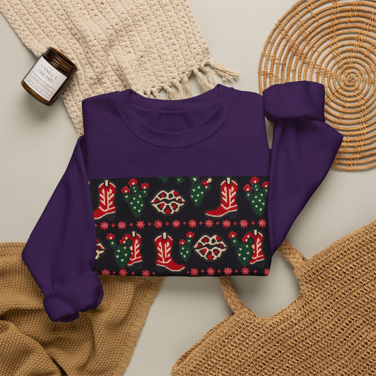 Feaux Ugly Sweater Western Christmas Sweatshirt
