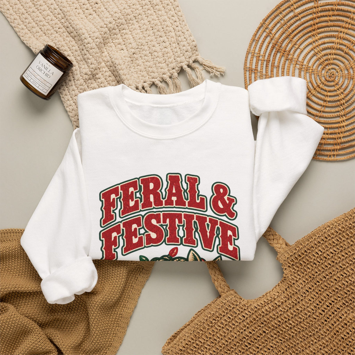 Feral & Festive Texas Edition Christmas Sweatshirt, Funny Armadillo Holiday Crewneck