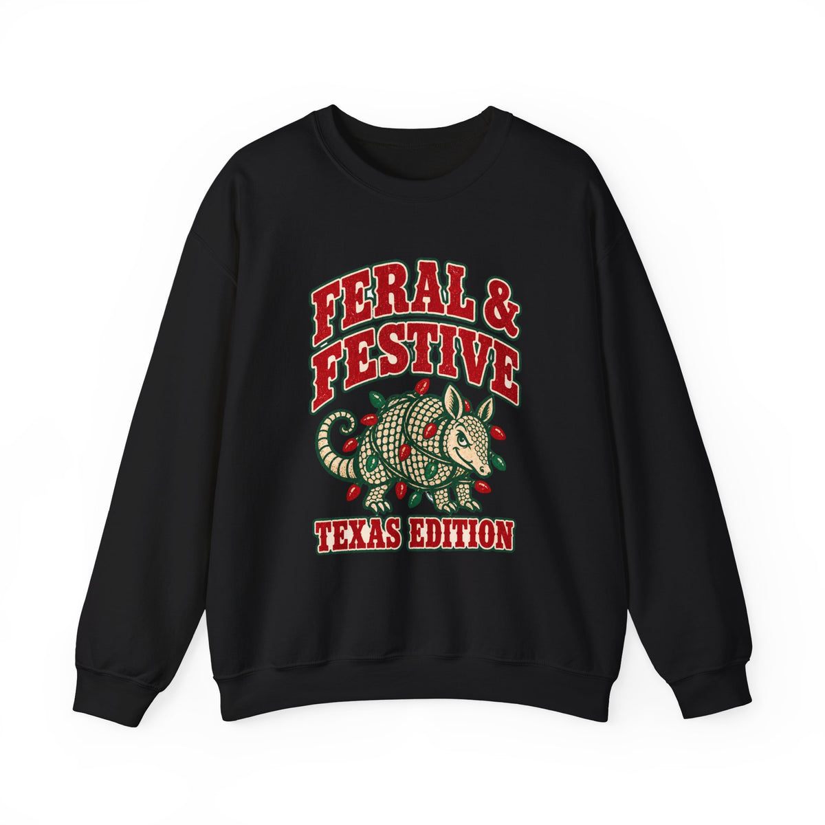Feral & Festive Texas Edition Christmas Sweatshirt, Funny Armadillo Holiday Crewneck