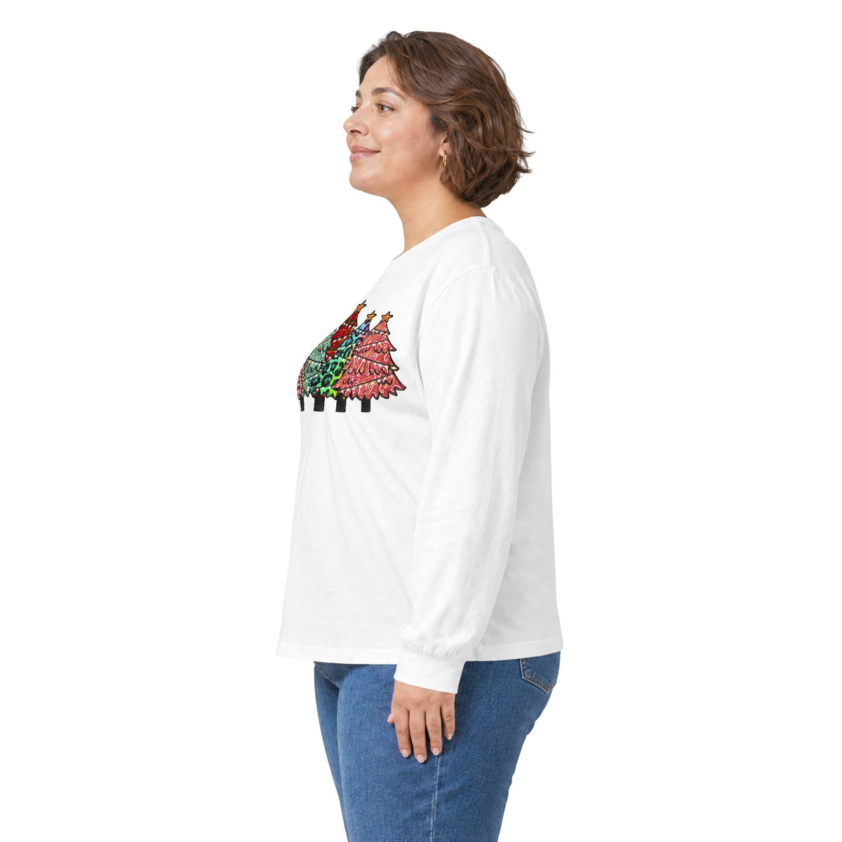 Colorful Plaid Christmas Trees T-Shirt Long Sleeve