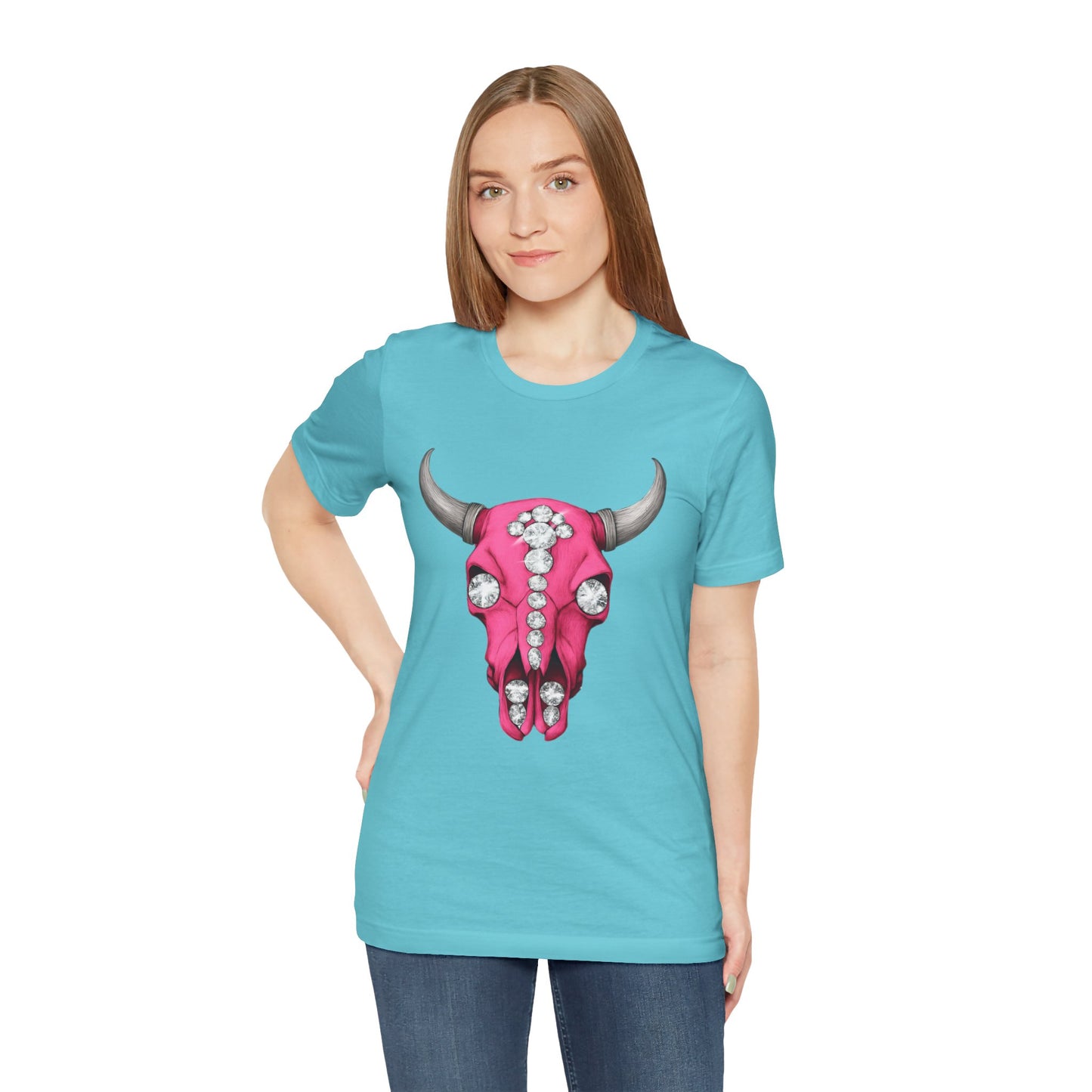 Cow Skull Tee — Pink Jeweled Bull Skull Graphic T-Shirt