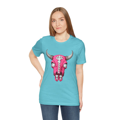 Cow Skull Tee — Pink Jeweled Bull Skull Graphic T-Shirt