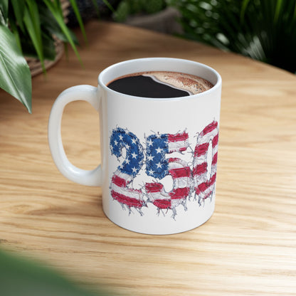 USA 2024 Flag Distressed Ceramic Mug — Patriotic Election Coffee Cup (11oz/15oz)
