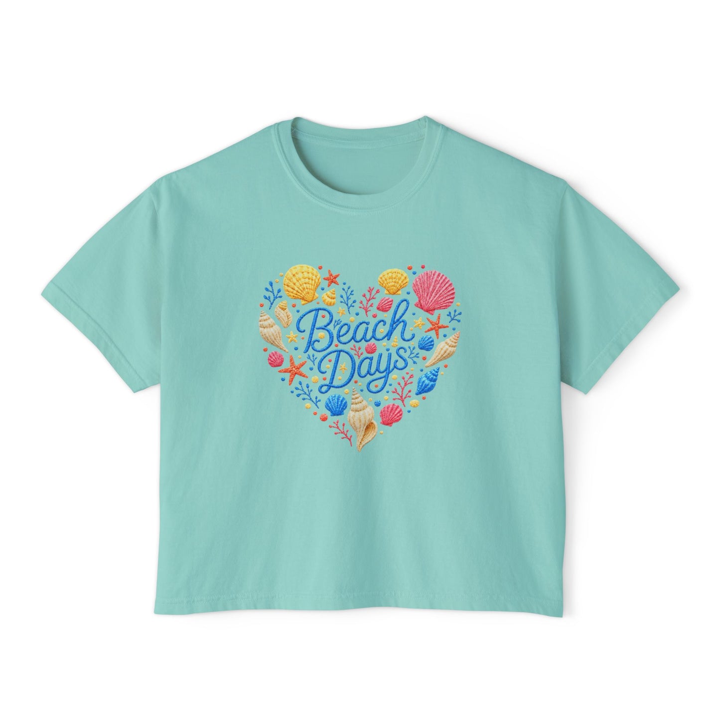 Beach Days Heart Graphic Tee — Women's Boxy Summer T-Shirt