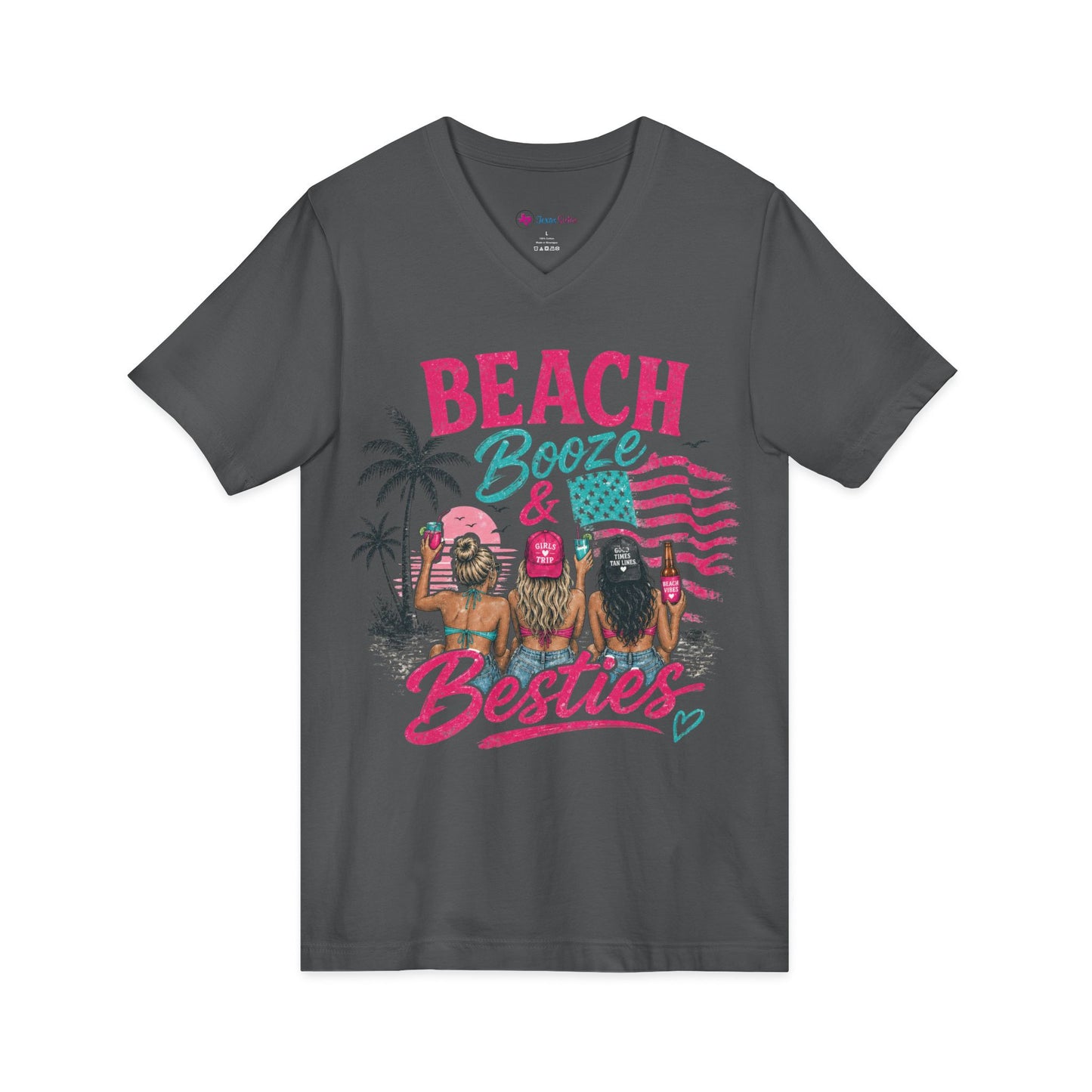 Beach Booze & Besties V-Neck T-Shirt