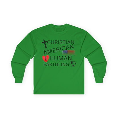 Christian American Human Earthling Long Sleeve T-Shirt