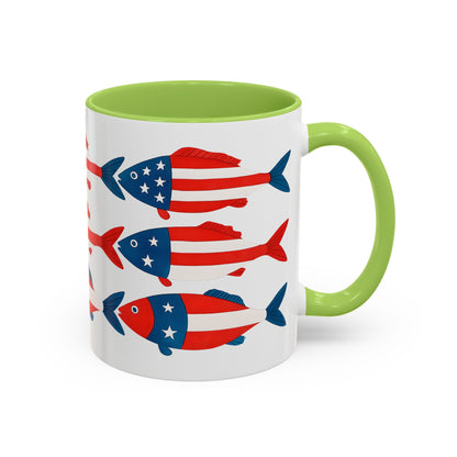 Patriotic Fish Flag Coffee Mug American Flag Accent 11 or 15oz