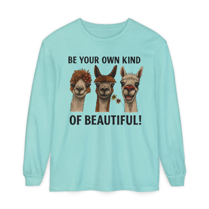 Be Your Own Kind of Beautiful Llama Trio Design Long Sleeve T-Shirts - Lots of Colors to Choose From