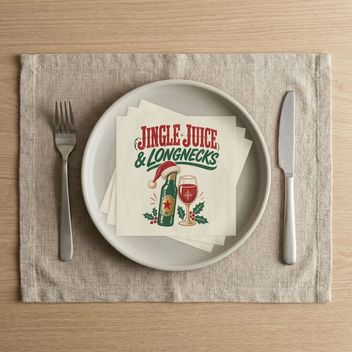 Jingle Juice & Longnecks Christmas Cocktail Napkins