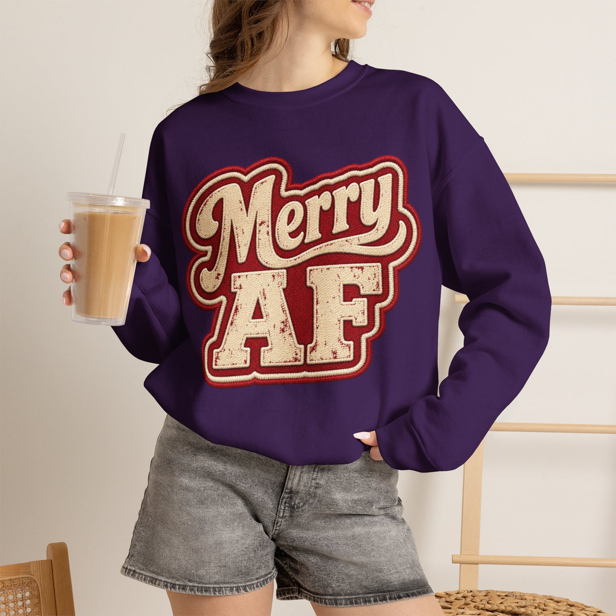 Merry AF Sweatshirt – Funny Retro Holiday Crewneck