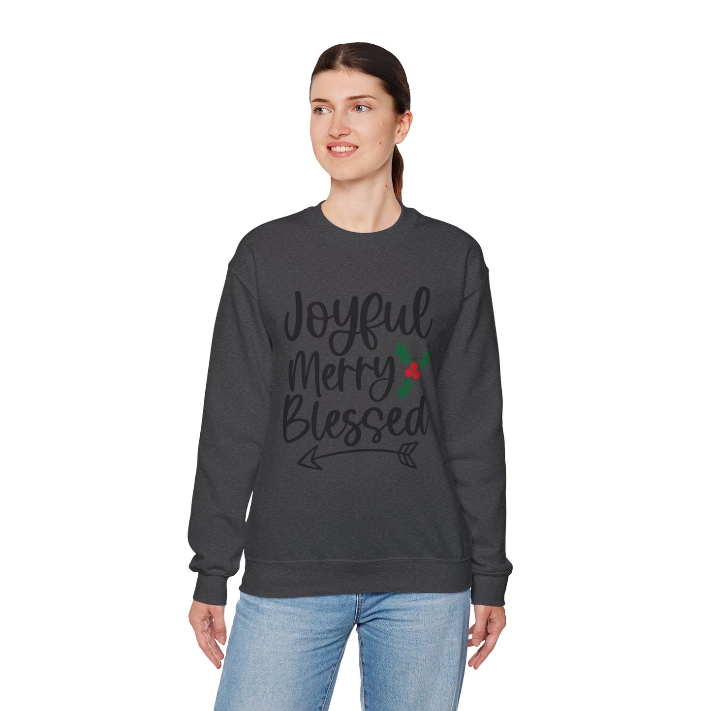 Christmas Sweatshirt - "Joyful Merry Blessed" Cozy Holiday Crewneck