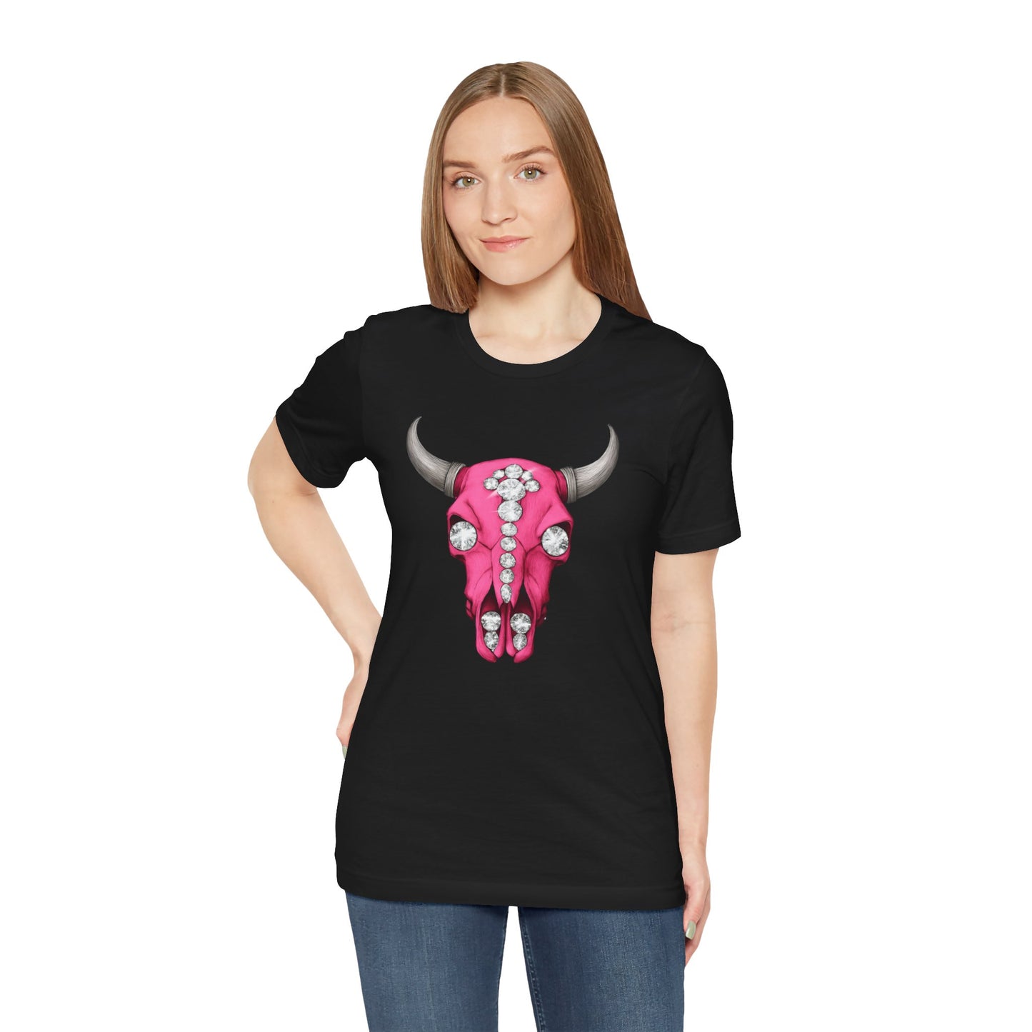 Pink Jeweled Bull Skull Tee – Western Cowgirl Graphic T-Shirt