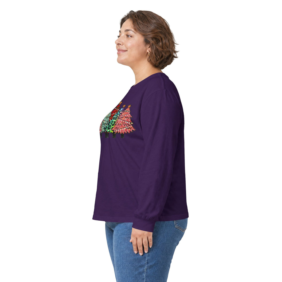 Colorful Plaid Christmas Trees T-Shirt Long Sleeve