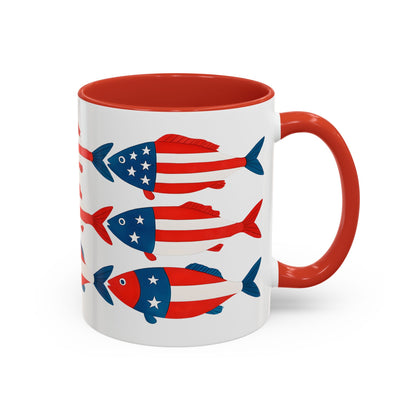 Patriotic Fish Flag Coffee Mug American Flag Accent 11 or 15oz