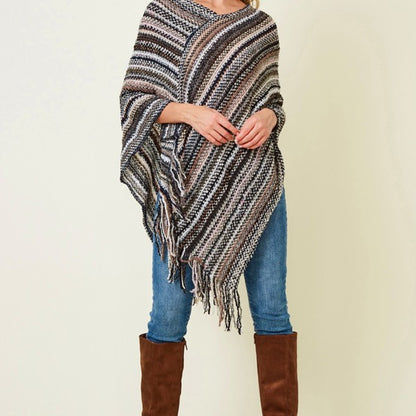 OH SO CUTE Multicolor Fringe Poncho Black