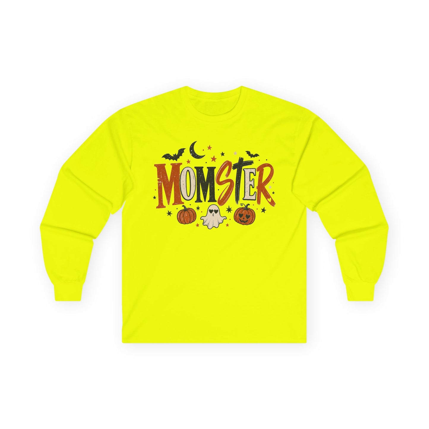 Momster Halloween Long Sleeve T-Shirt — Cute Spooky Mom Shirt with Pumpkins & Ghosts