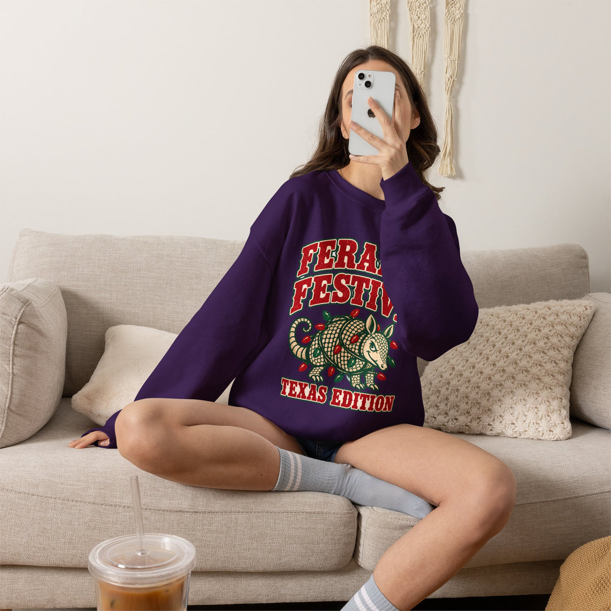Feral & Festive Texas Edition Christmas Sweatshirt, Funny Armadillo Holiday Crewneck