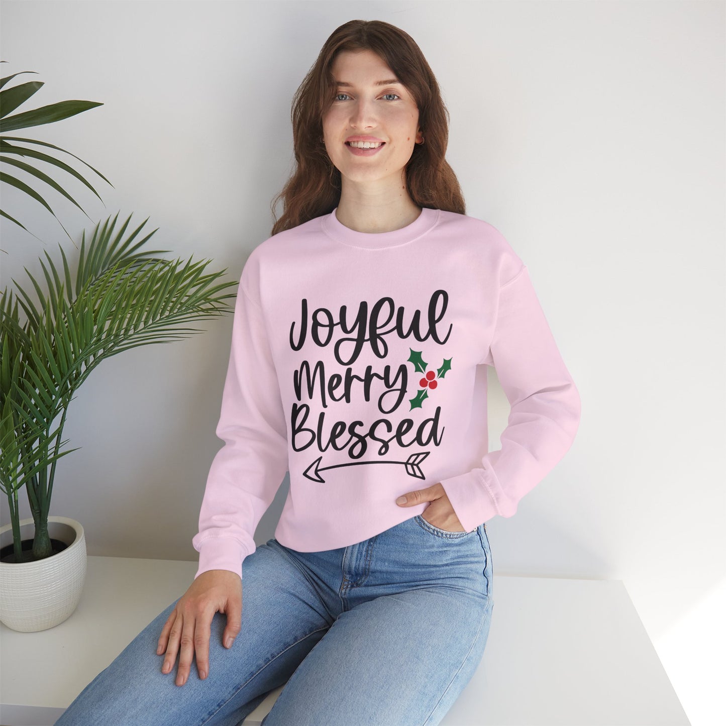 Christmas Sweatshirt - "Joyful Merry Blessed" Cozy Holiday Crewneck