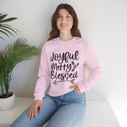 Christmas Sweatshirt - "Joyful Merry Blessed" Cozy Holiday Crewneck