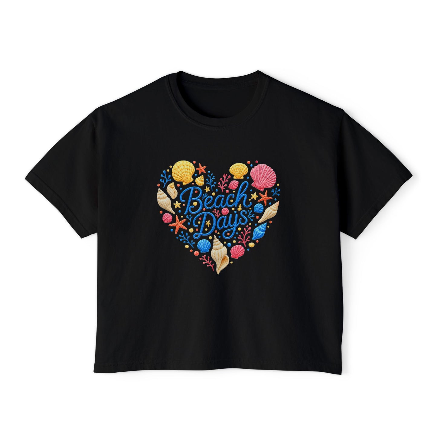 Beach Days Heart Graphic Tee — Women's Boxy Summer T-Shirt