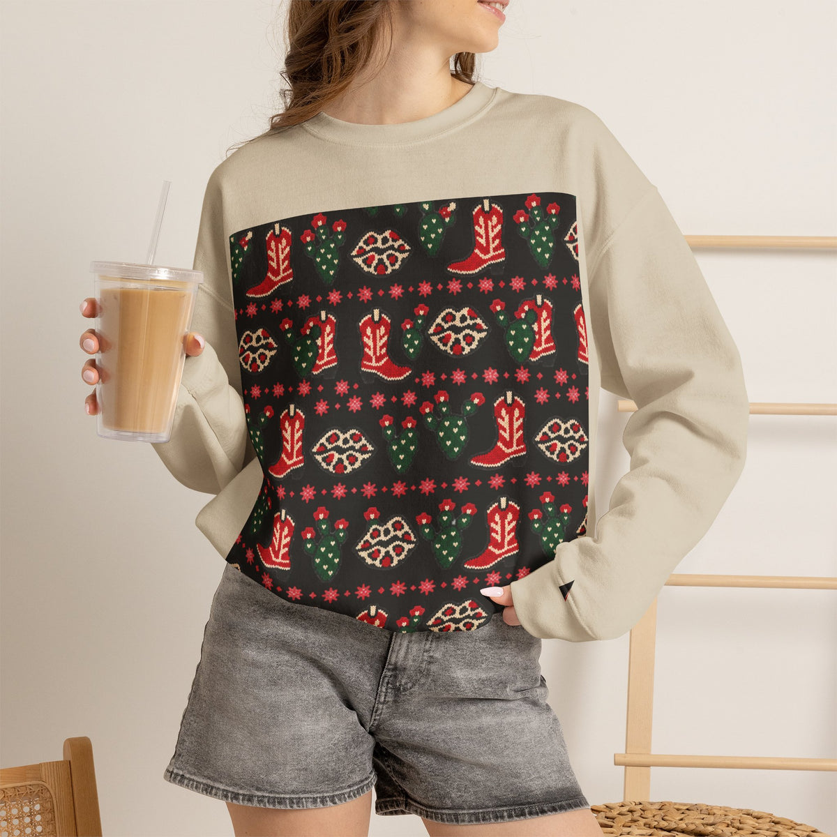 Feaux Ugly Sweater Western Christmas Sweatshirt