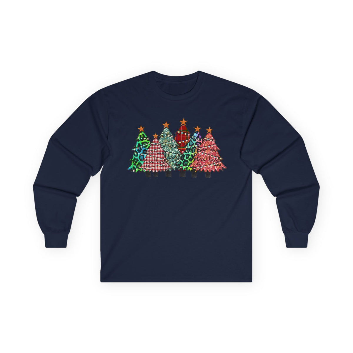 Colorful Plaid Christmas Trees T-Shirt Long Sleeve