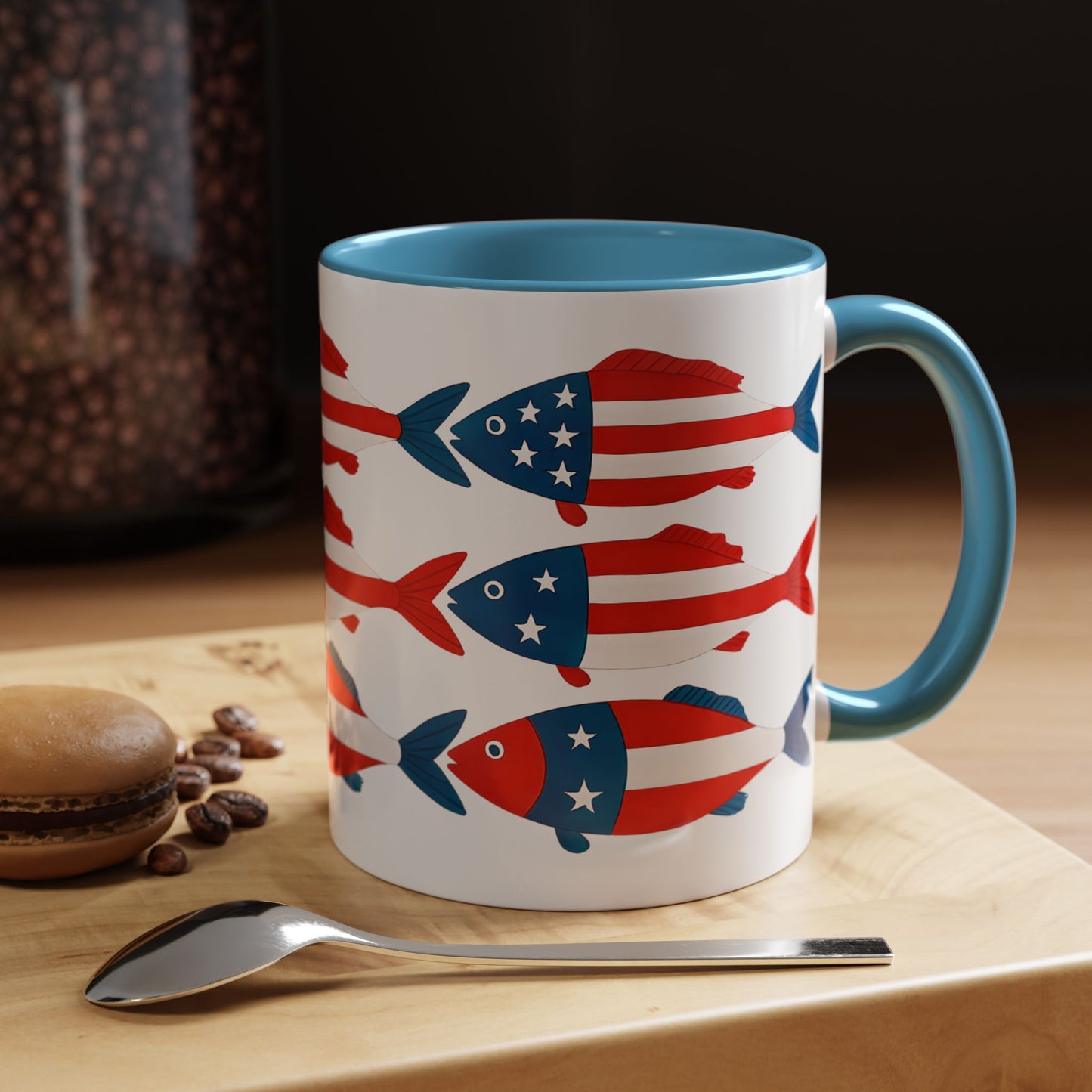 Patriotic Fish Flag Coffee Mug American Flag Accent 11 or 15oz