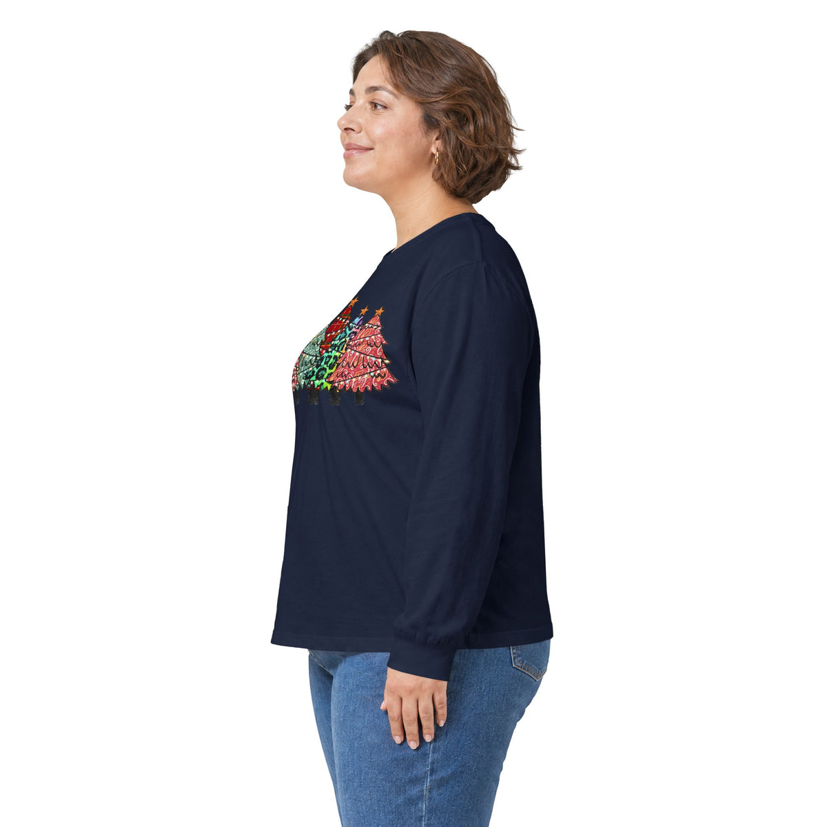 Colorful Plaid Christmas Trees T-Shirt Long Sleeve