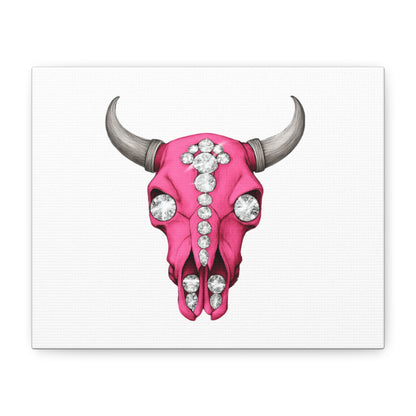 Pink Jeweled Bull Skull Canvas Art — Glam Western Wall Decor